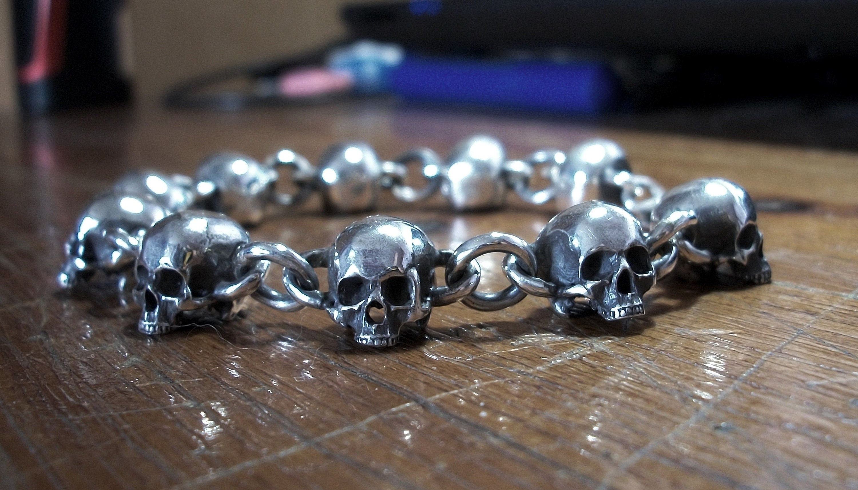 Skull Bracelet - Sterling Silver skull bracelet chain