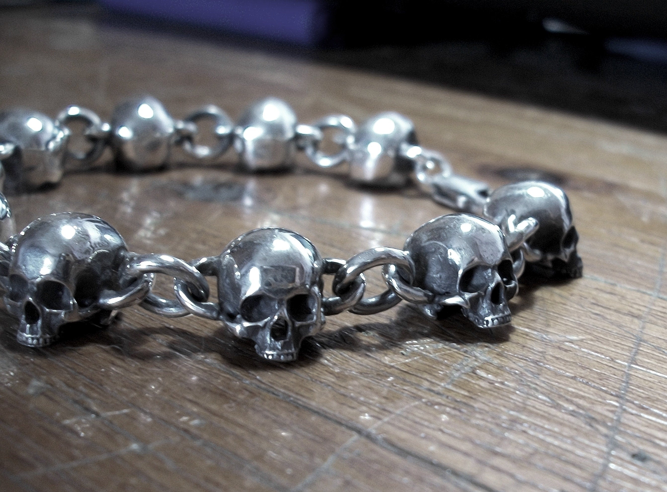 Skull Bracelet - Sterling Silver skull bracelet chain