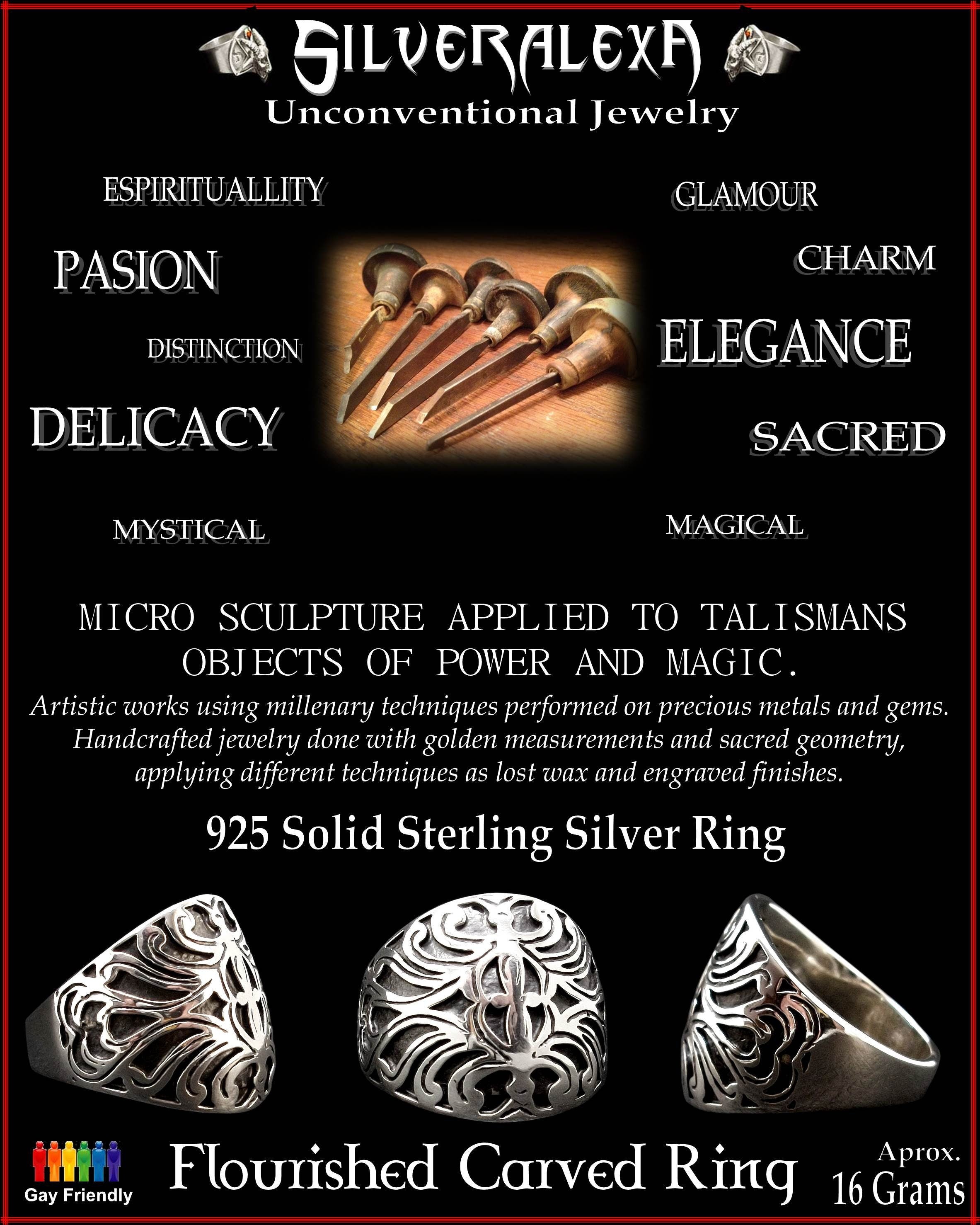 Carved ring - Sterling Silver Flourishes Carved Ring -  ALL SIZES