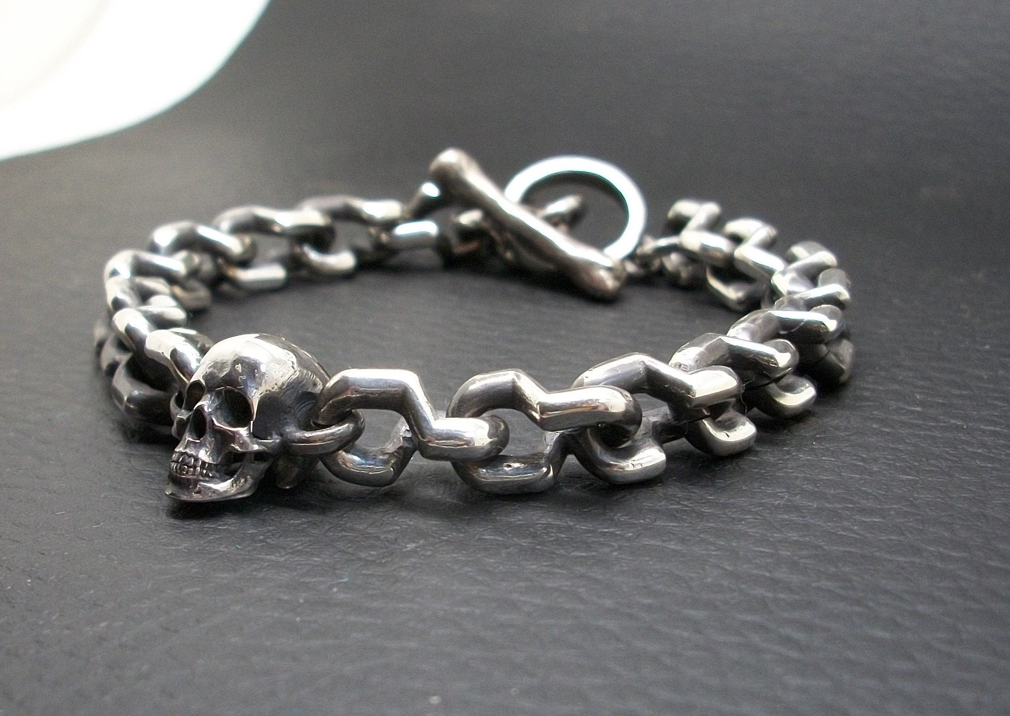 Skull Bracelet - Sterling Silver skull bracelet chain Skull Bracelet - Sterling Silver skull bracelet chain