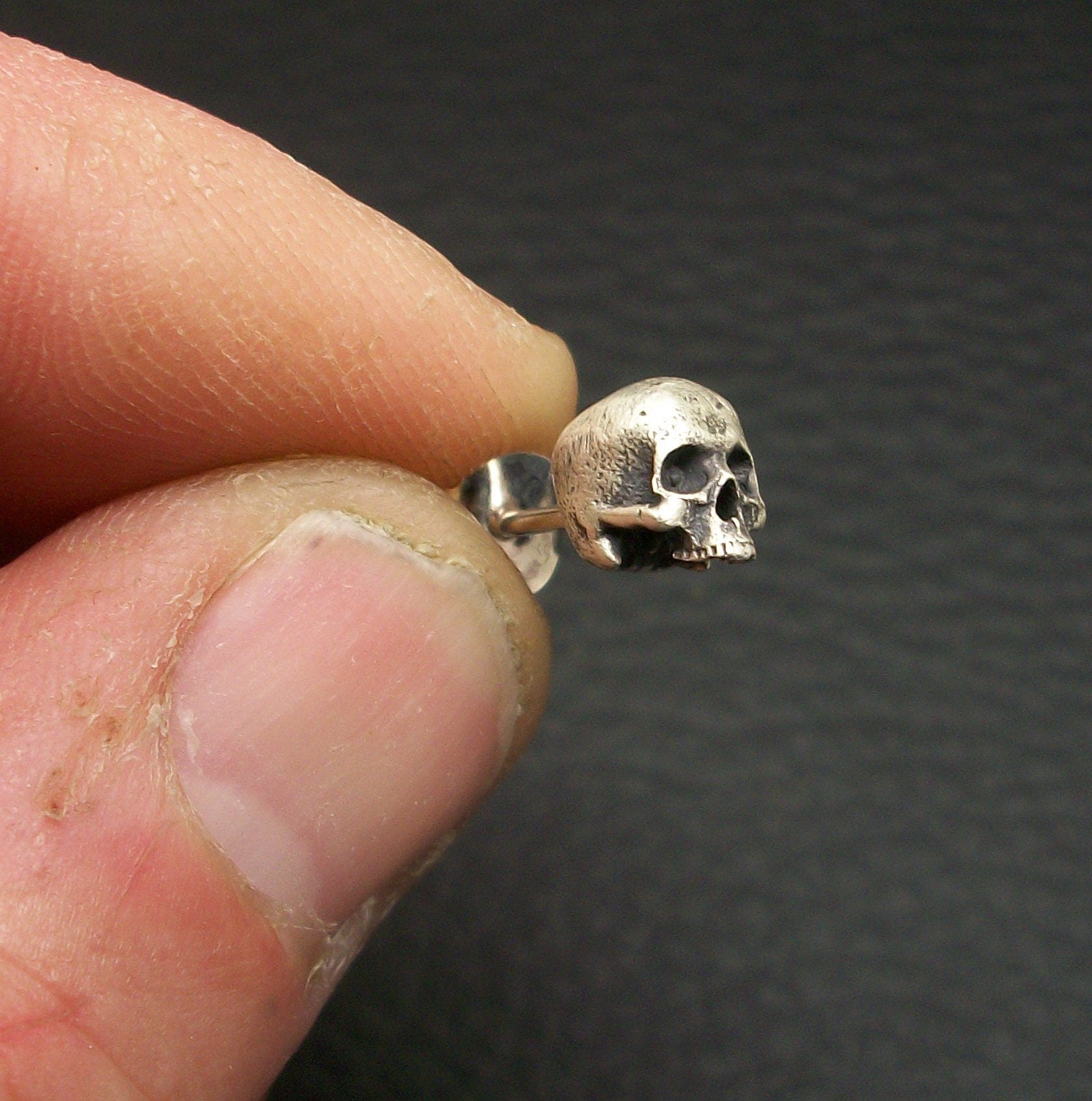 Skull Earrings - Sterling Silver Stud Skull Earrings - Love to Death Earrings (the pair)