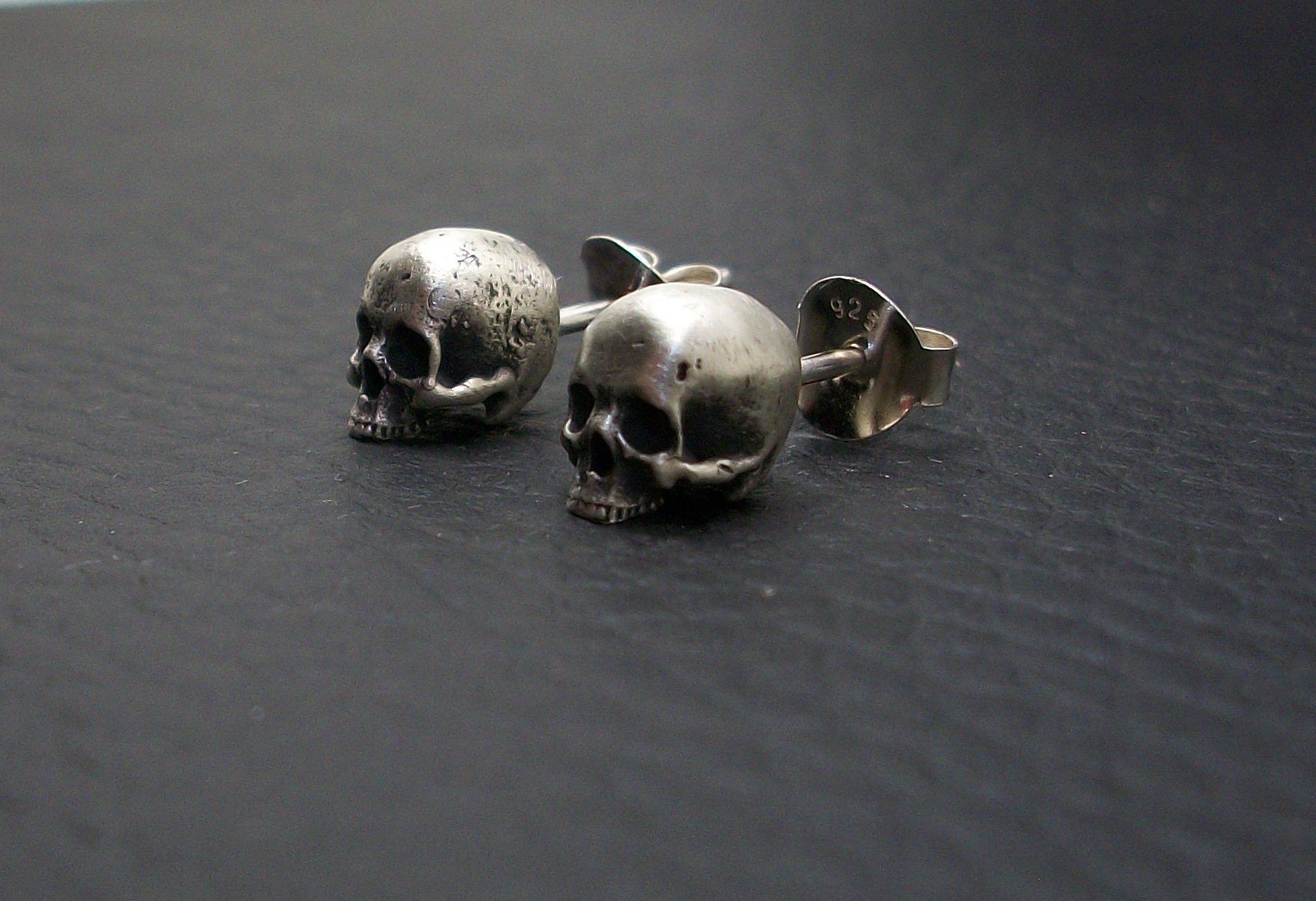Skull Earrings - Sterling Silver Stud Skull Earrings - Love to Death Earrings (the pair)