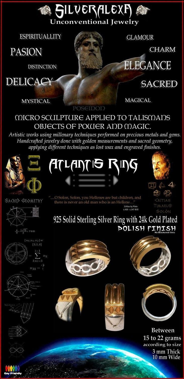 Atlantis ring - Sterling Silver Atlantis Ring- 24k Gold Plated -Bright Finish-  ALL SIZES