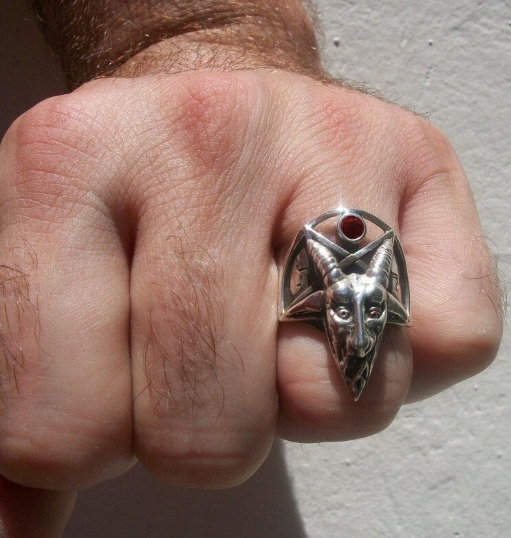 Baphomet ring - Sterling Silver Baphomet Evil Sabbatic Goat Ring - ALL SIZES