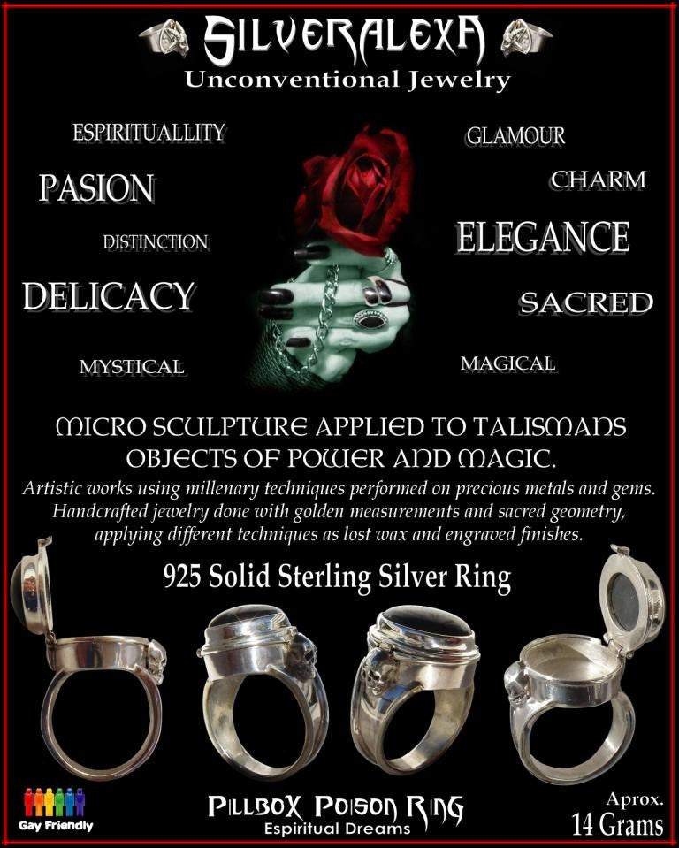 Vintage Sterling Silver Dark Amethyst Poison Ring - Unique Gold