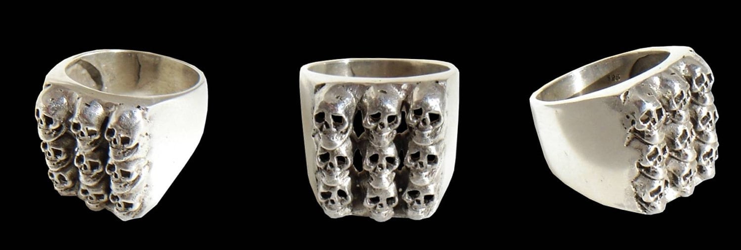 Skull ring - Sterling Silver Aztec Wall of Skull -Skulls of horror and pain- ALL SIZES