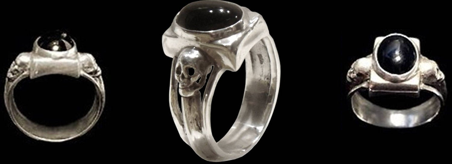 Skull engagement ring - Solid Sterling Silver Dark Gothic Skull Ring with Black Onyx -  ALL SIZES - Love to Death