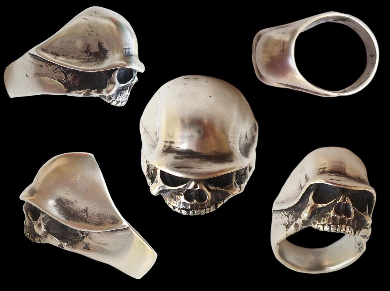 Skull ring - Sterling Silver German Biker Helmet Skull Ring - ALL SIZES - Chopper Ring