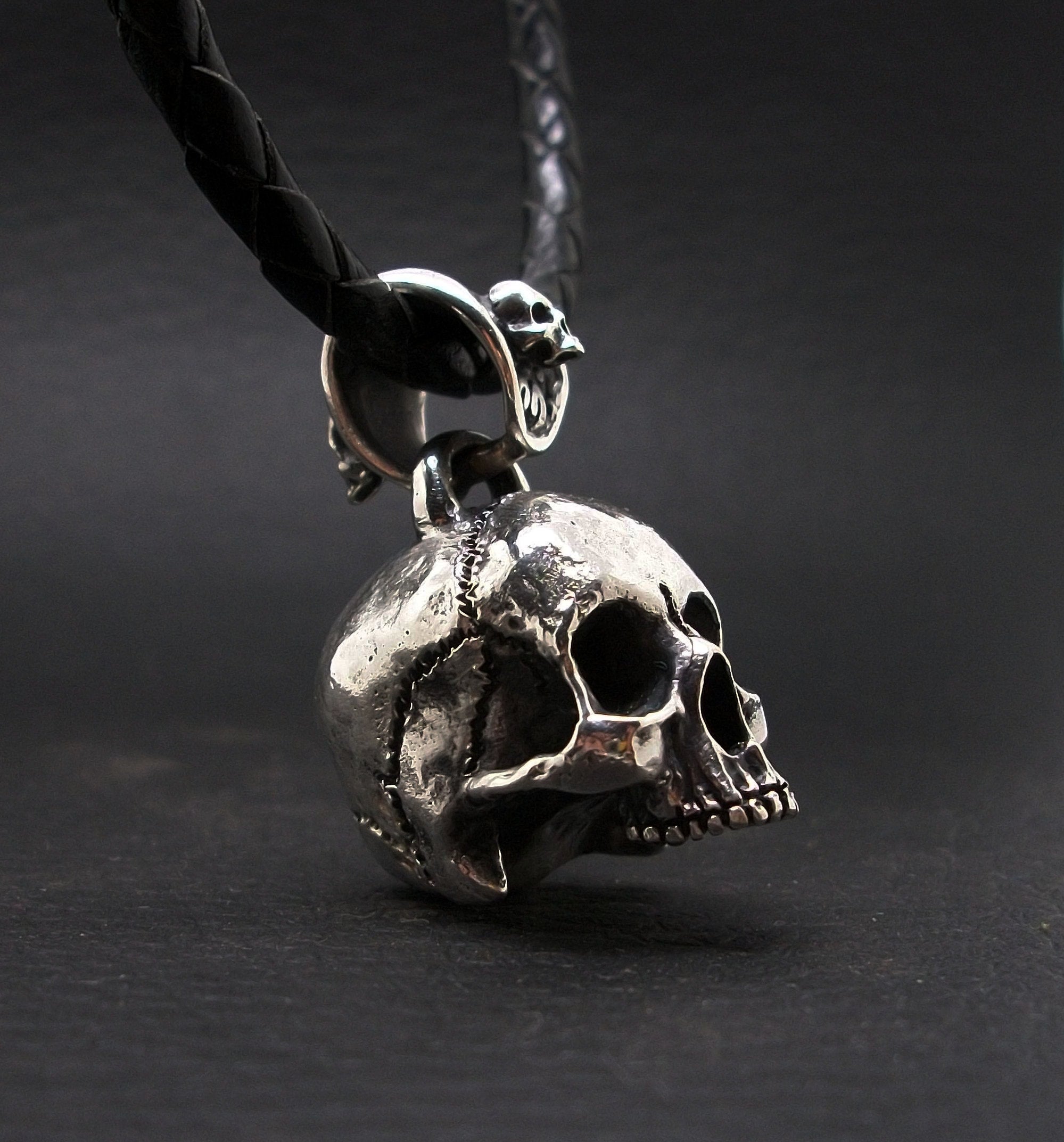 Skull pendant Sterling Silver Heavy skull Pendant 40 grams Designed from real human skull