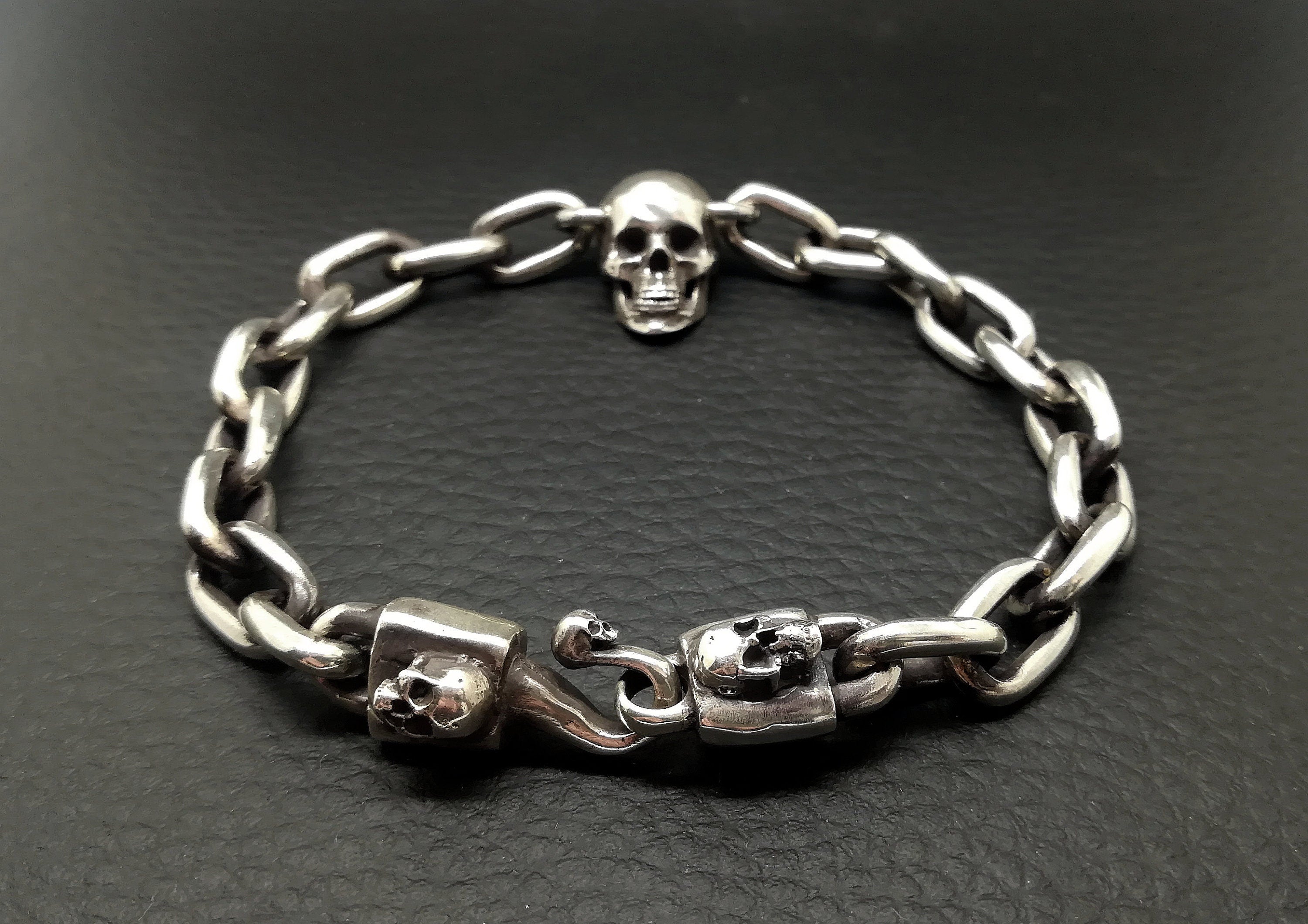 Sterling Silver Skull Link Bracelet - J.W. COOPER