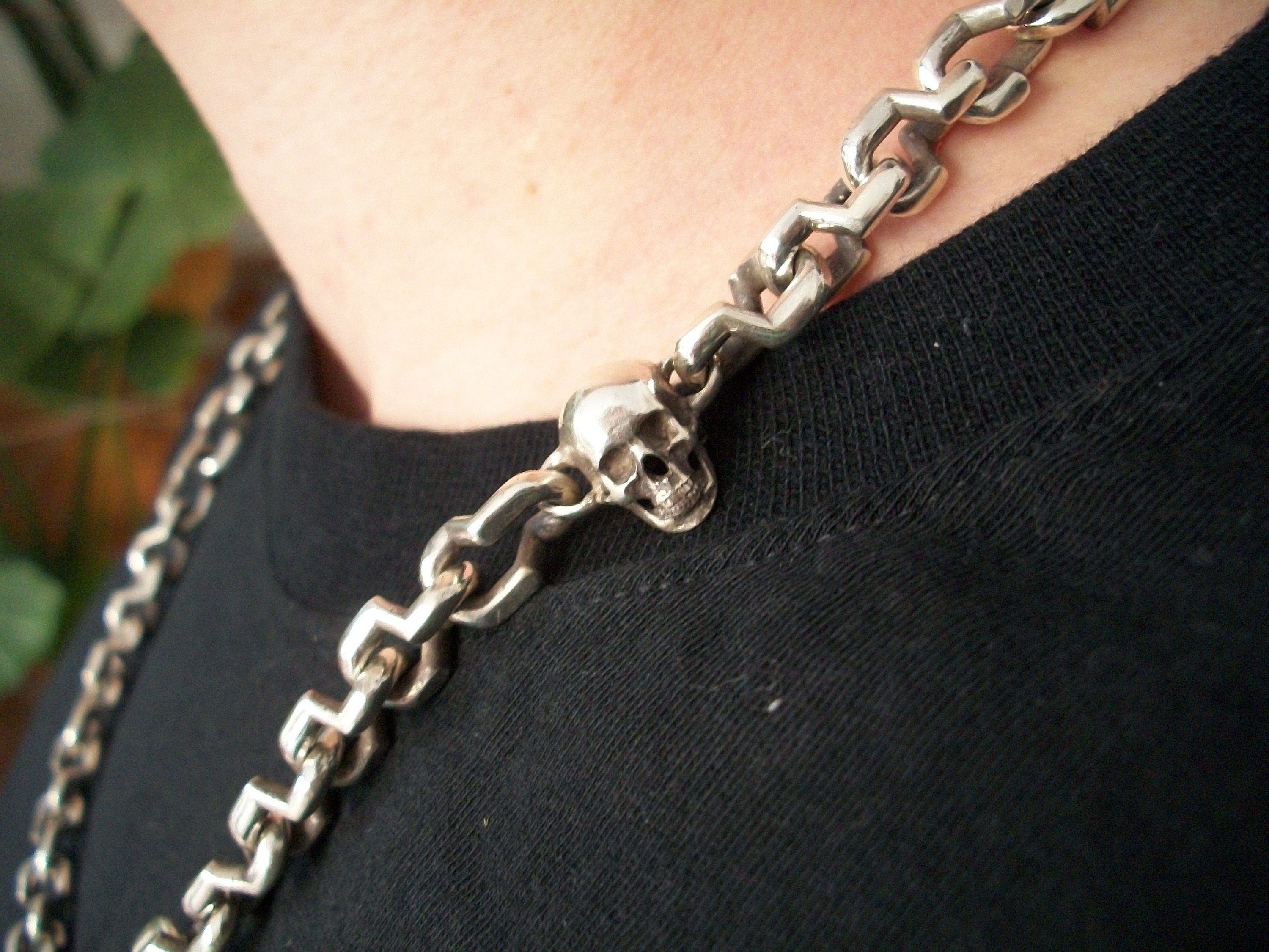 Skull Necklace Chain - Sterling Silver chain collar - Love to Death - 120 grams