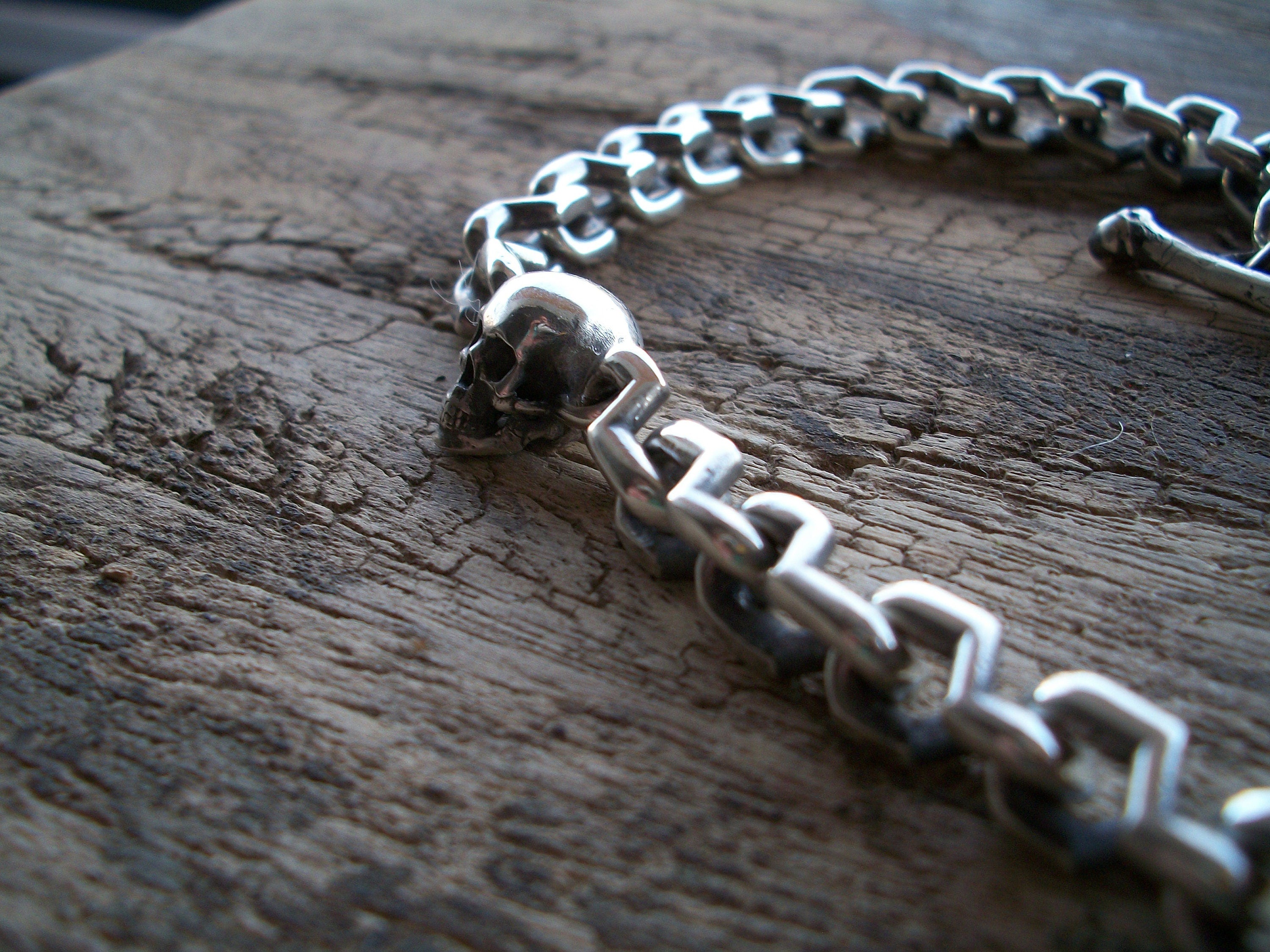 Skull Necklace Chain - Sterling Silver chain collar - Love to Death - 120 grams