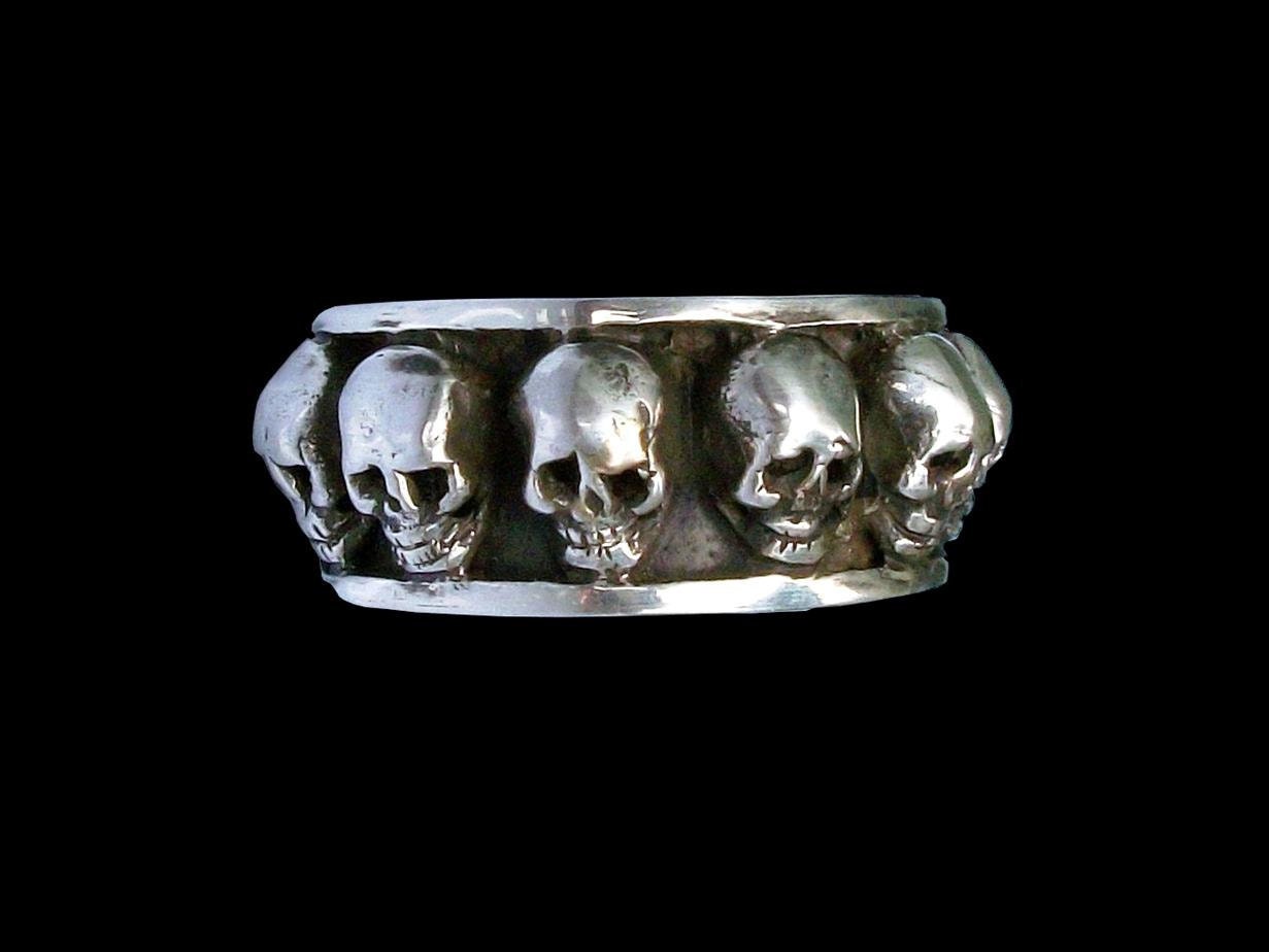 Skull ring - Sterling Silver 6 skull Templar ring -  ALL SIZES
