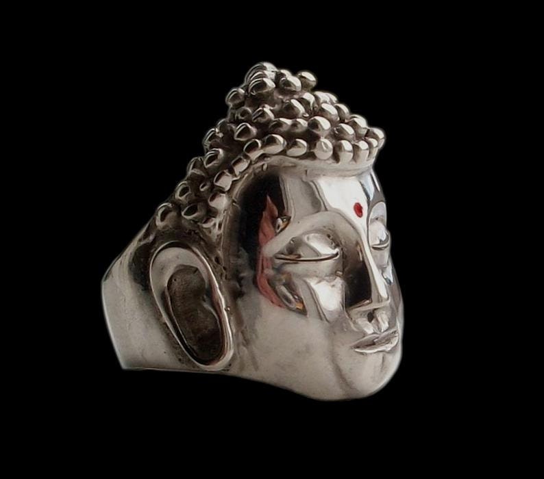 Buddha Ring. Silver Buddha Ring. Buddha Head Ring. Wide Buddhist Ring.  Buddha Wedding Ring. Wide Mens Ring, Wide Mens Band. Eheringe - Etsy