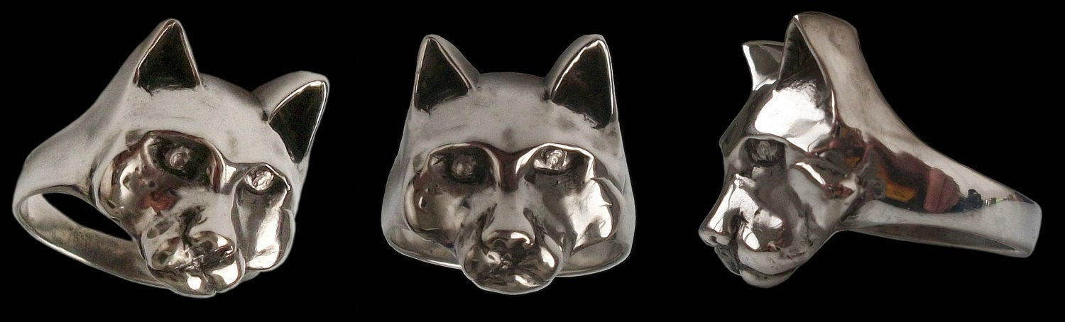 Wolf ring - Sterling Silver Wolf Head Ring