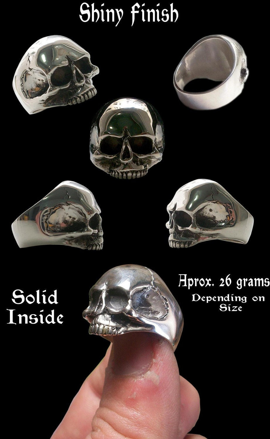 Skull ring - Sterling silver Keith Richards skull ring (Solid inside) 26 grams - All Sizes availables
