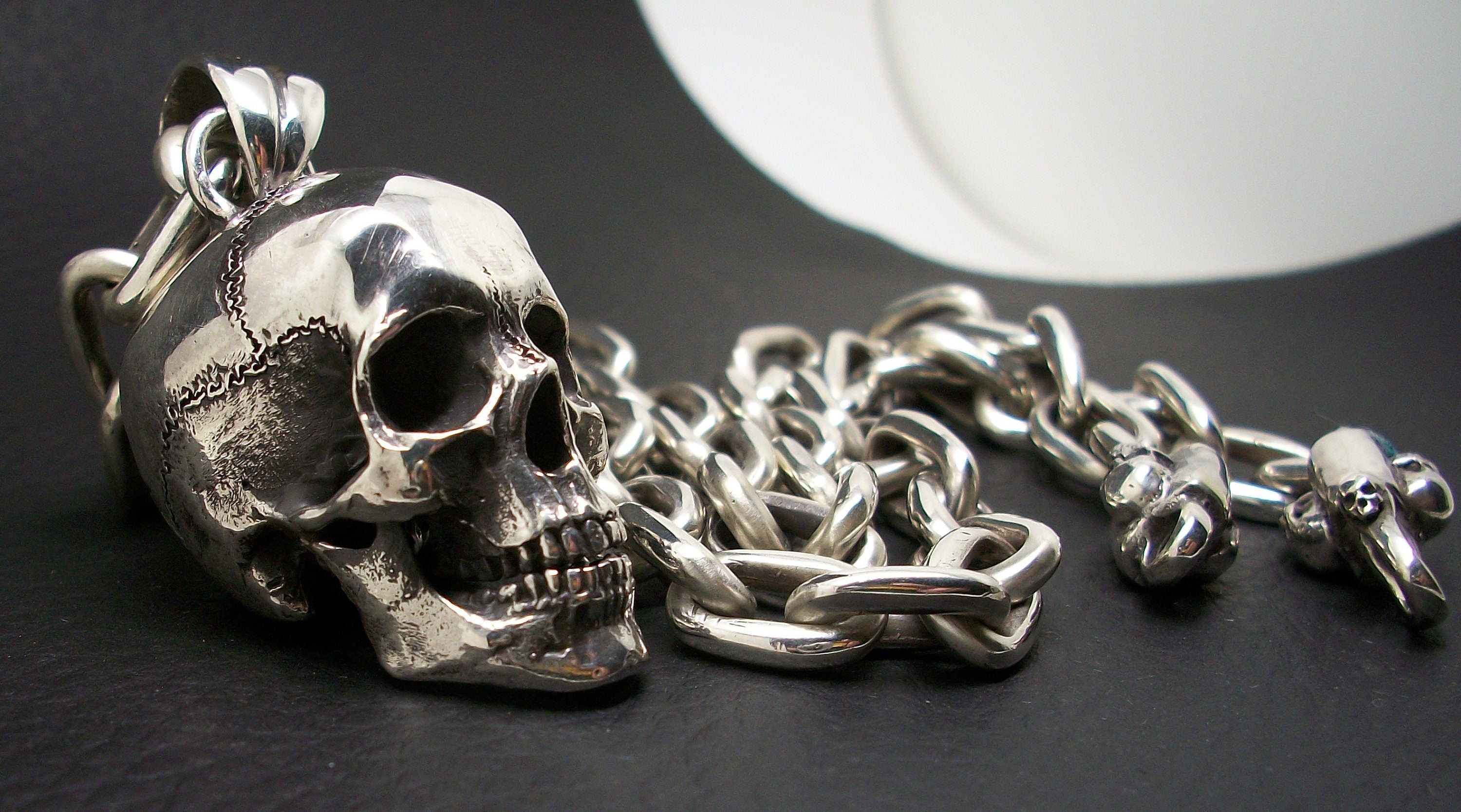 Skull pendant - Sterling Silver Huge and Heavy skull Pendant - 98 grams Designed from real human skull