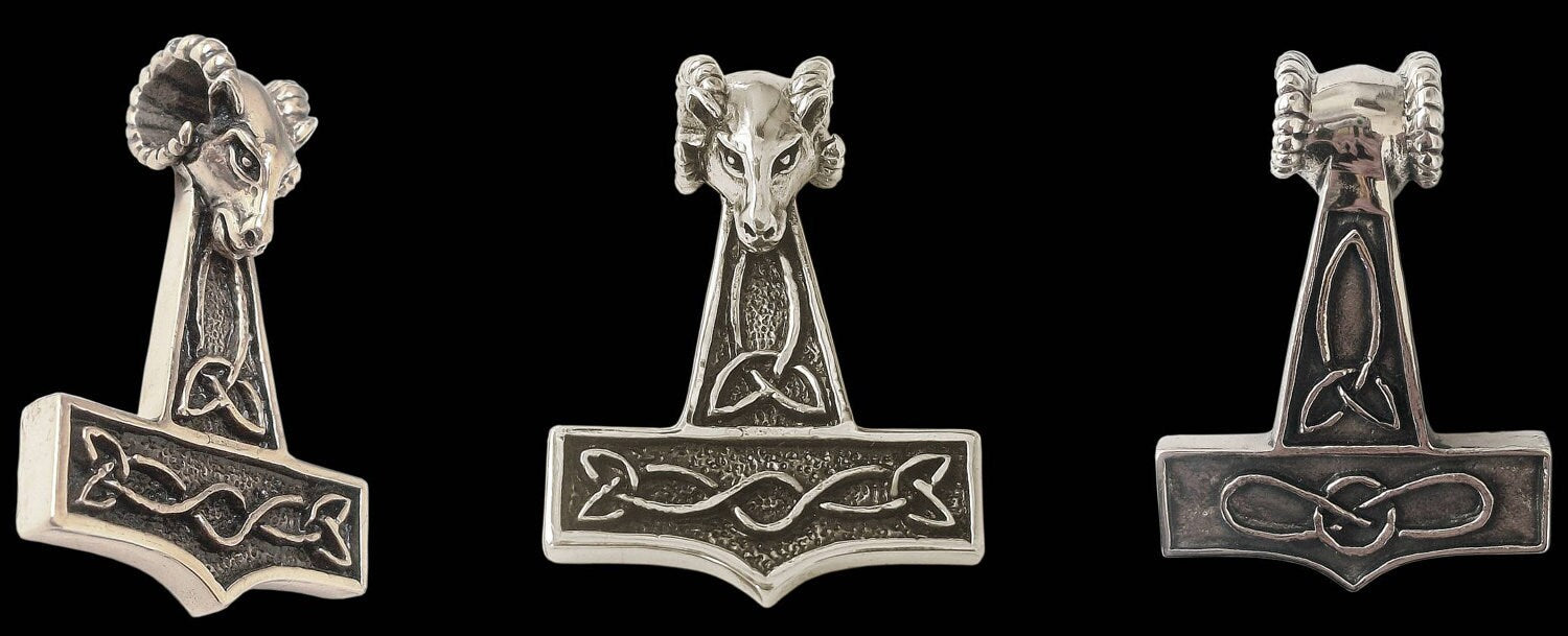 Thor Hammer pendant - Sterling Silver Thor Hammer Goat Pendant - Mjolnir - Necklace