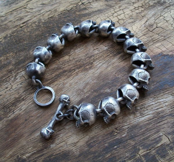 FIne Handmade 925 Sterling Silver Skull Hand Polished Punk Bracelet Chain  22CM | eBay