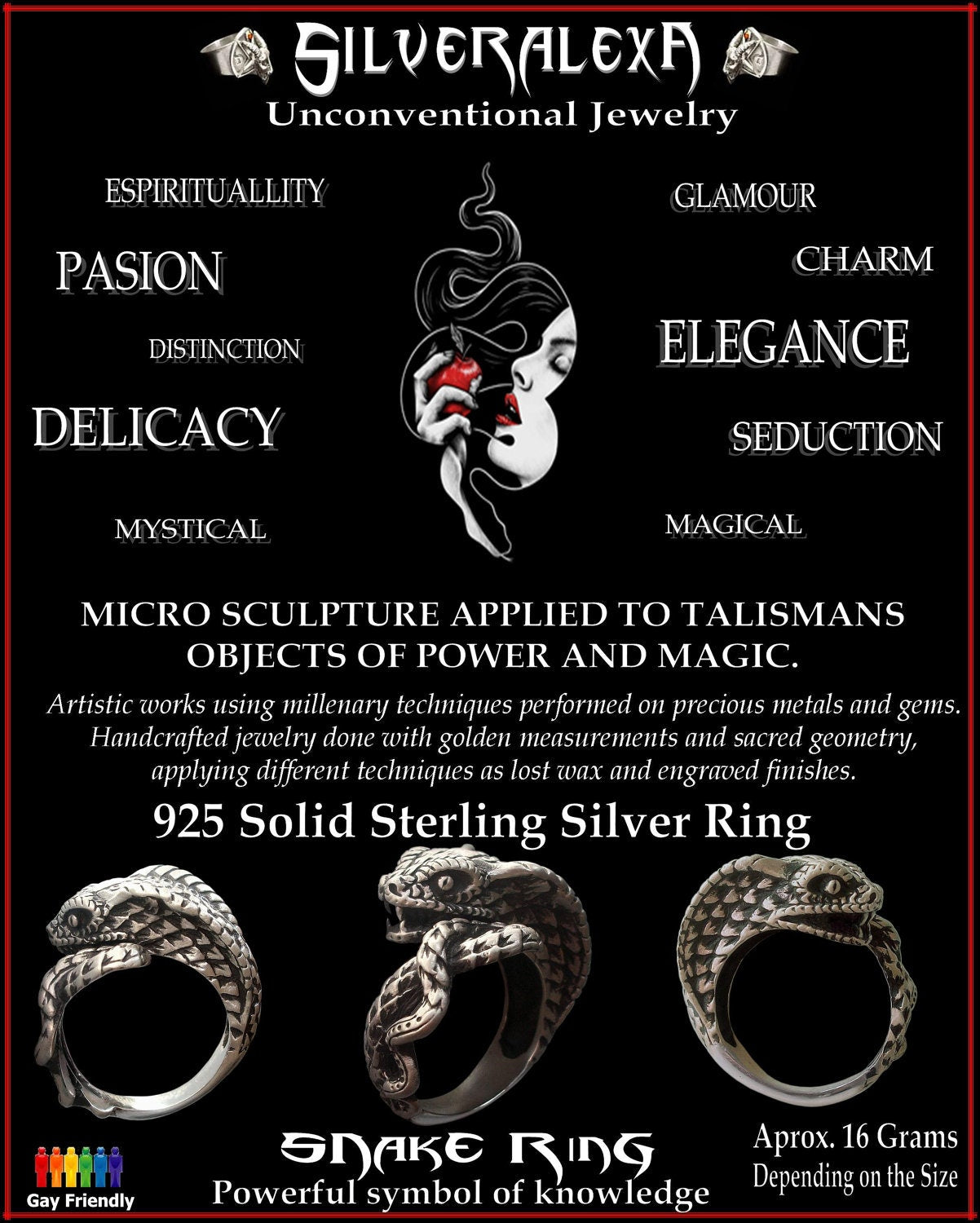 Snake ring - Sterling Silver Serpent of temptation ring - All Sizes