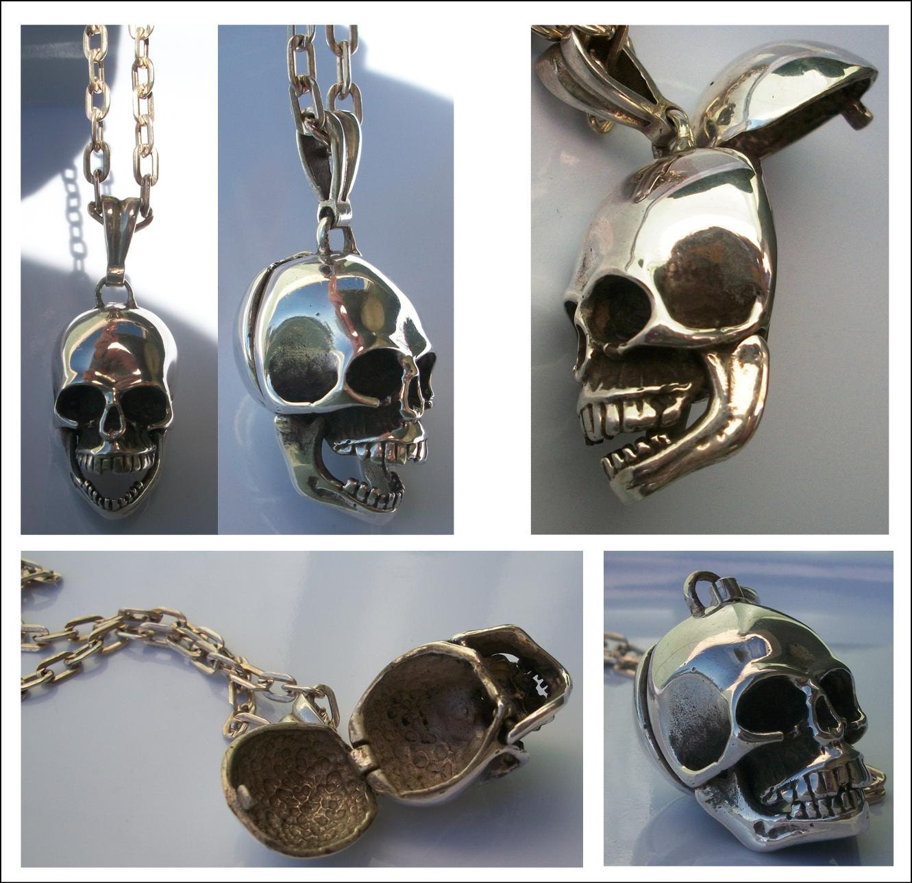 Poison pendant - Sterling Silver Poison Skull Pendant - Pillbox - Moveable Jaw