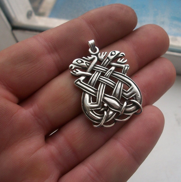 Celtic pendant - Sterling Silver Celtic Dogs Pendant from the Book Of Kells