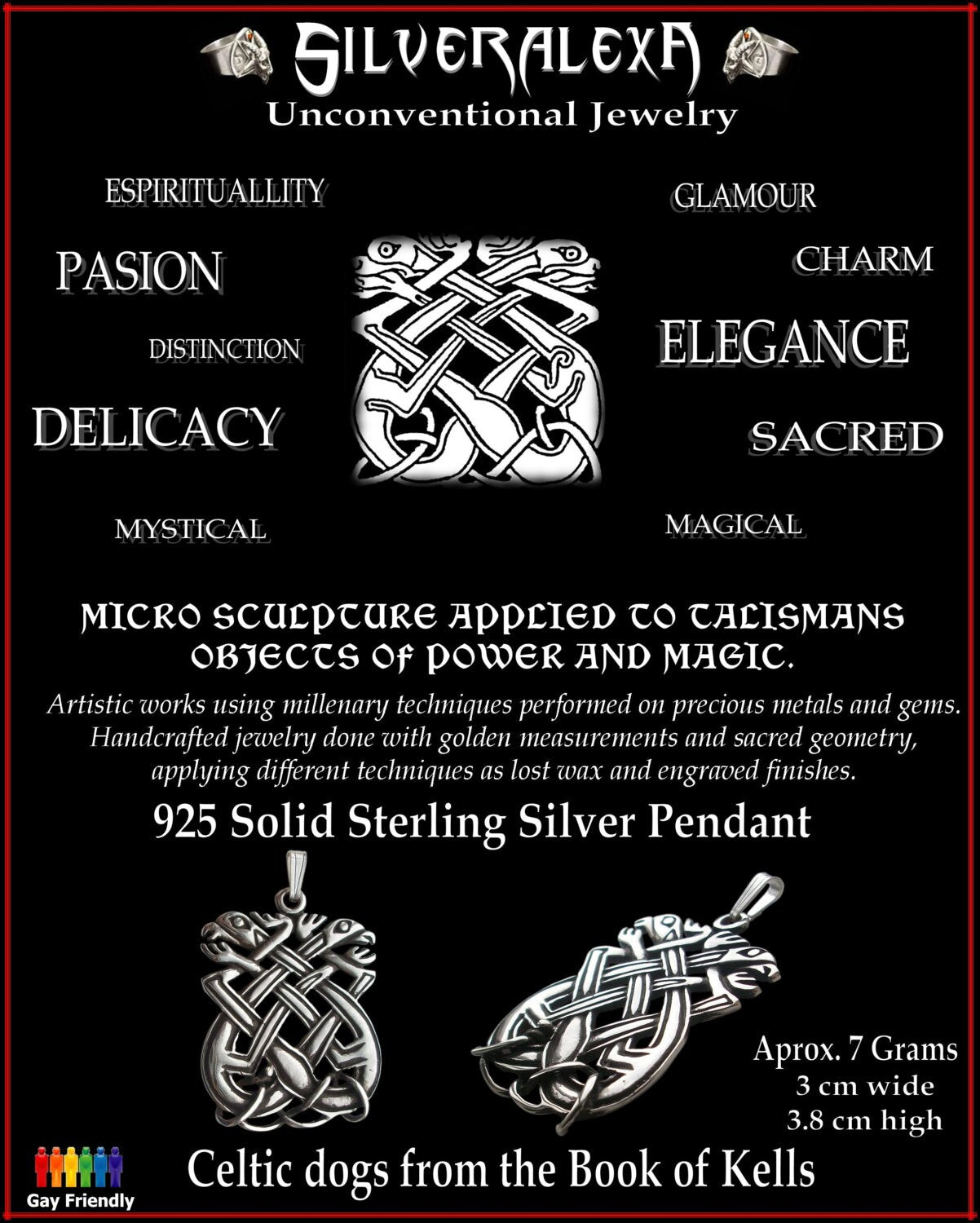 Celtic pendant - Sterling Silver Celtic Dogs Pendant from the Book Of Kells