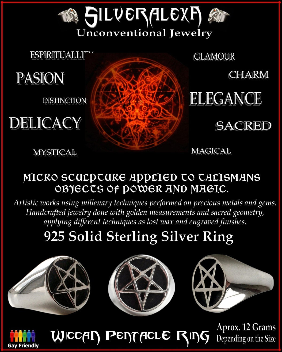 Pentacle ring - Sterling Silver Pentacle Ring -  ALL SIZES