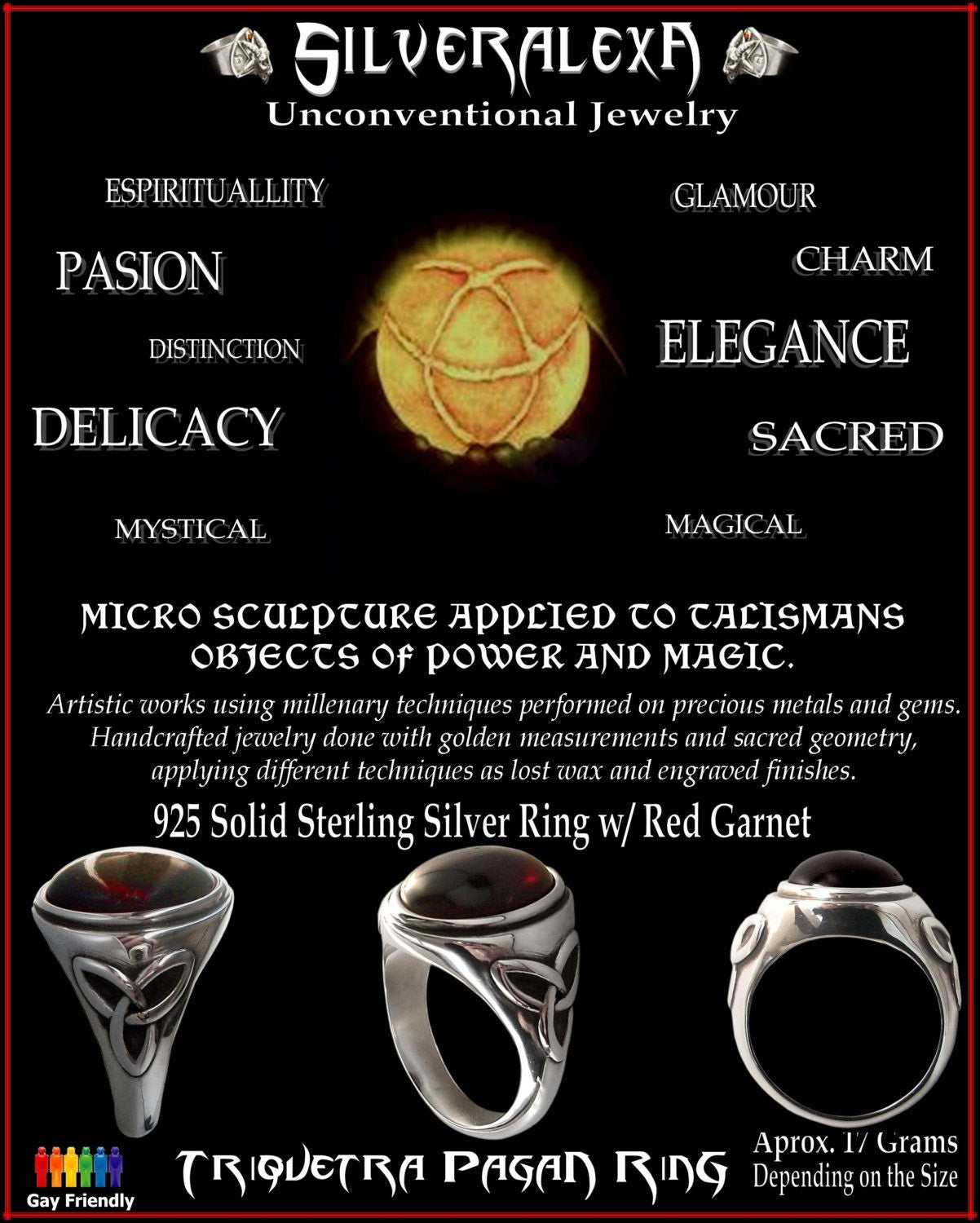 Celtic ring - Sterling Silver Pagan Triquetra Ring with Red Garnet -  -  ALL SIZES