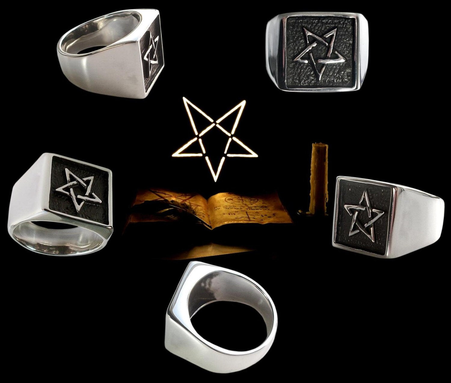 Pentagram ring - Sterling Silver Pentagram Wicca Ring - Star of Power and Magic