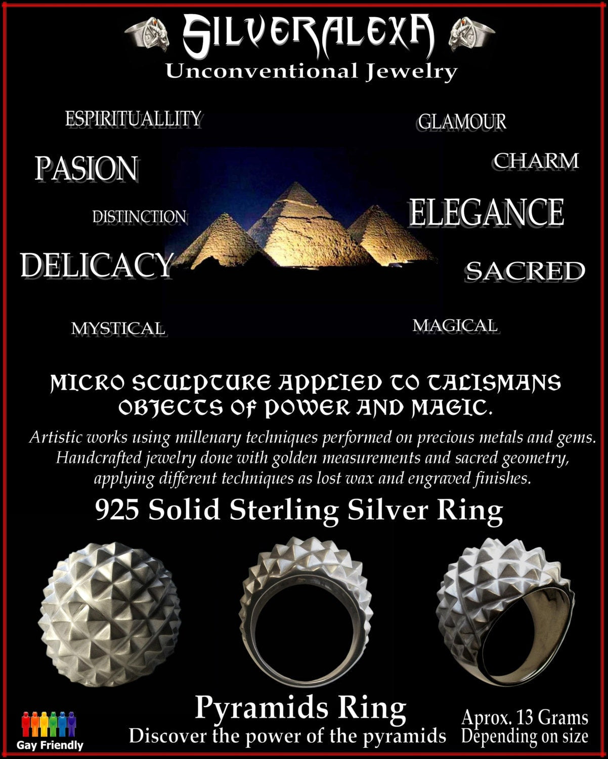 925 Solid Sterling Silver Pyramids Ring - ALL SIZES