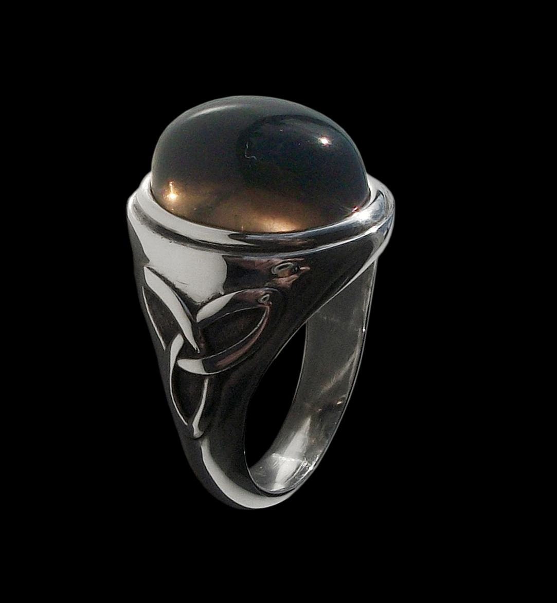 Celtic ring - Sterling Silver Pagan Triquetra Ring with Smoky Quartz -  -  ALL SIZES