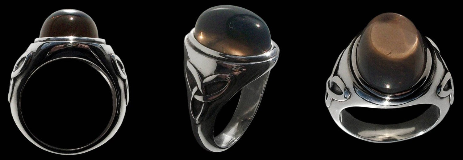 Celtic ring - Sterling Silver Pagan Triquetra Ring with Smoky Quartz -  -  ALL SIZES