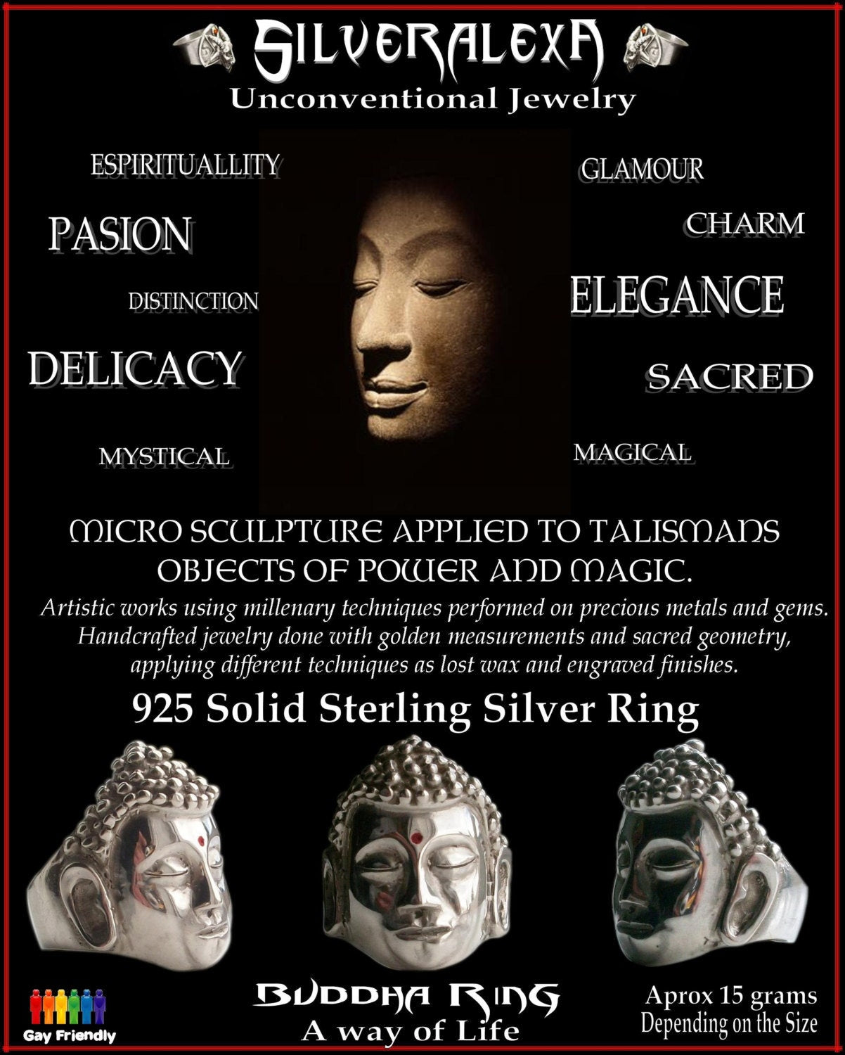 Buddha ring - Sterling Silver Buddha Ring - All Sizes - Spiritual meditation amulet