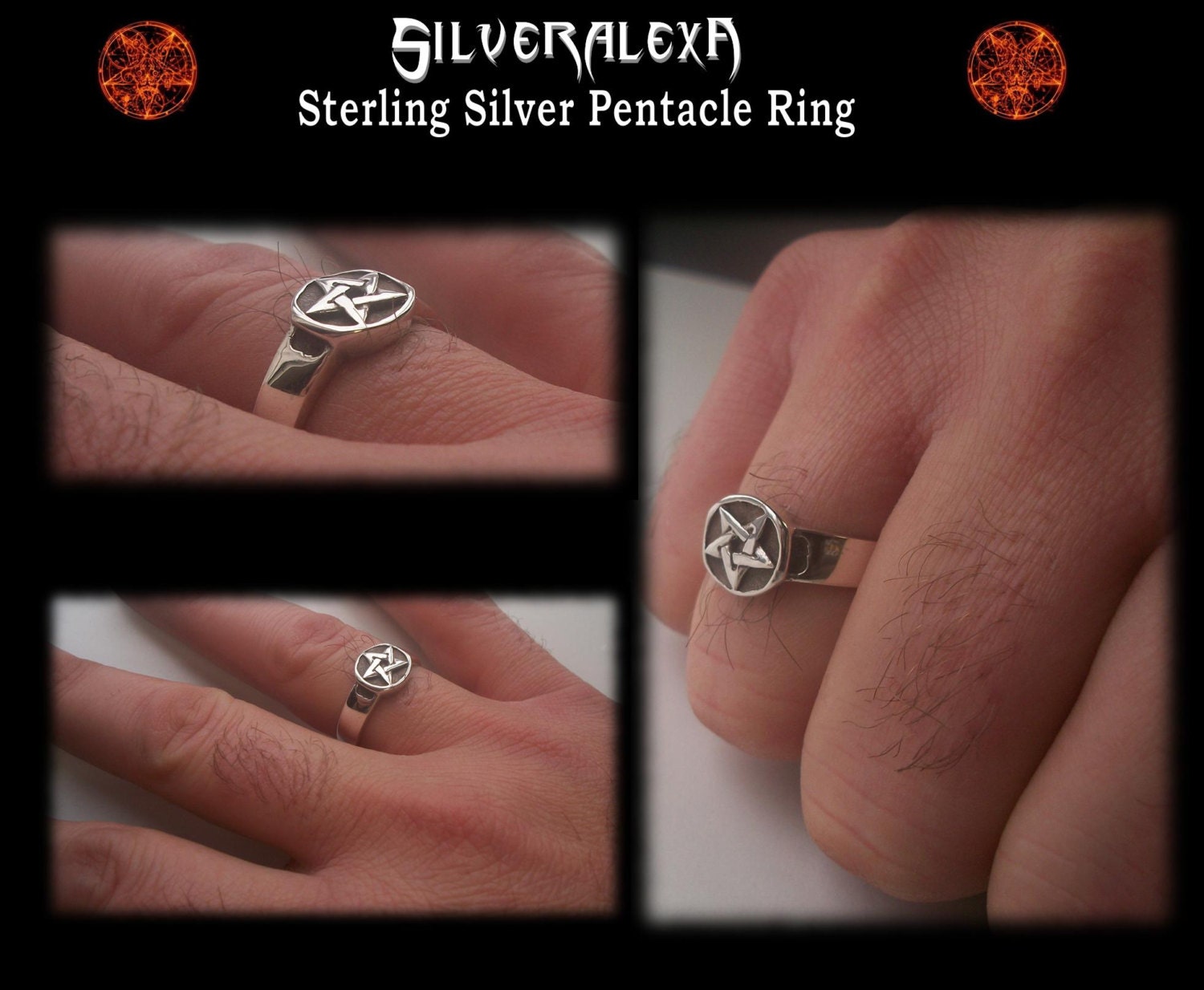 Pentacle ring - Sterling Silver Pentacle Pentagram Wicca Ring - Power and Magic - Small round