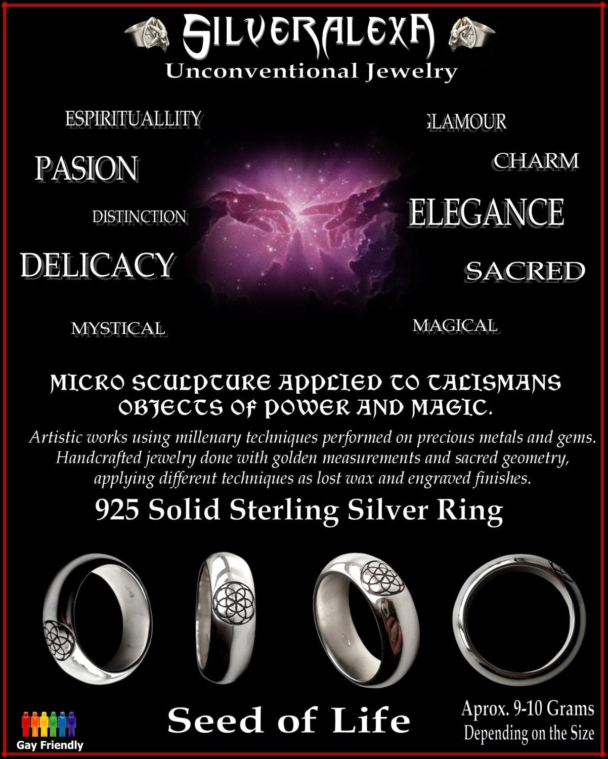 Seed of life ring - Sterling Silver Seed of Life ring  - All sizes - Creation Symbol