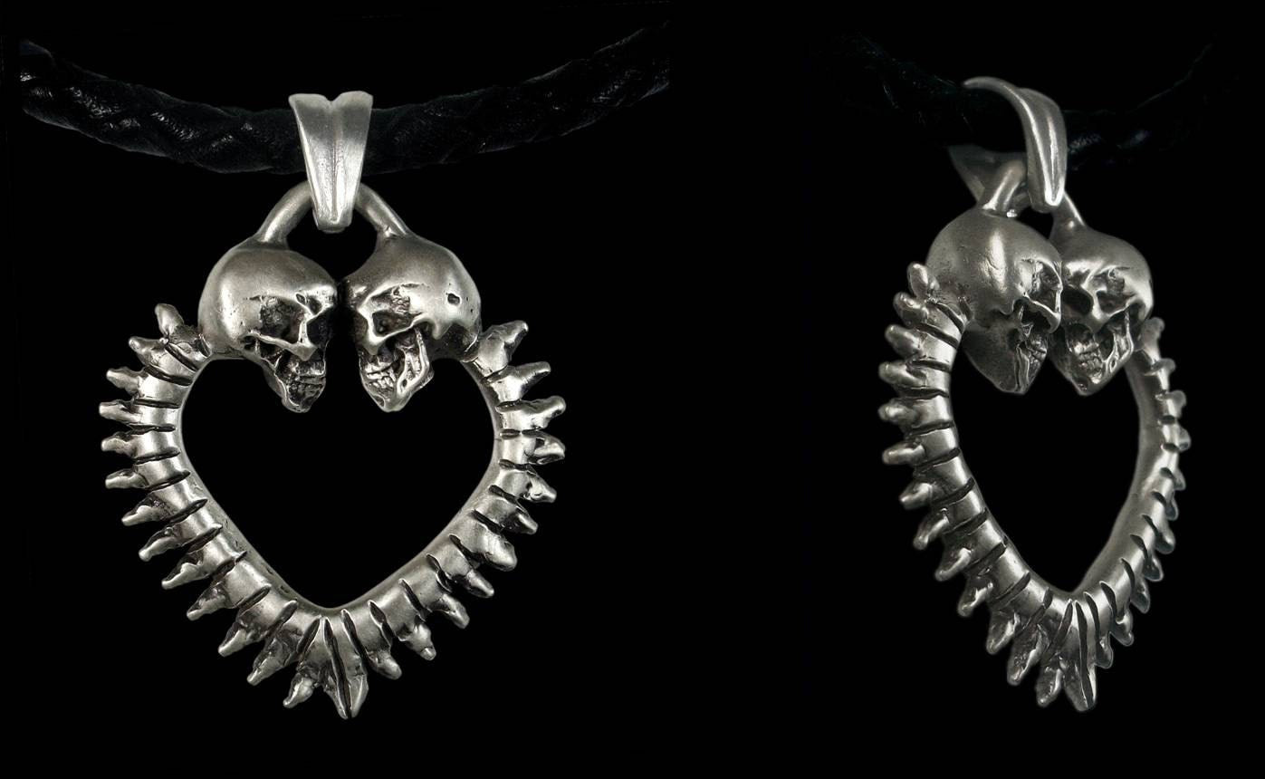 Skull Pendant - Sterling Silver Heart Skull Engagement Pendant - Inspired by Lovers of Valdaro