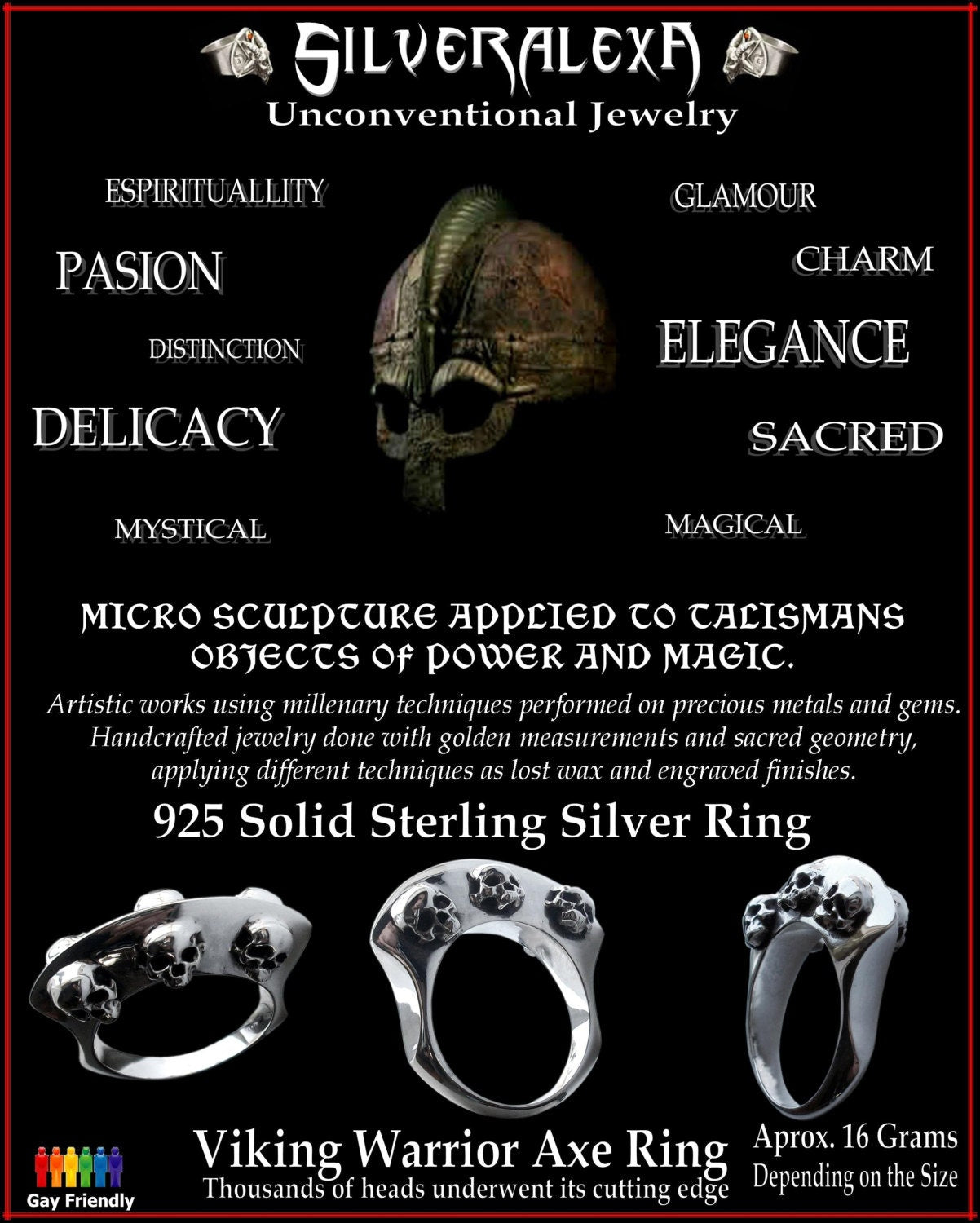 Viking ring - Sterling Silver Viking Warriors Axe skull Ring - ALL SIZES