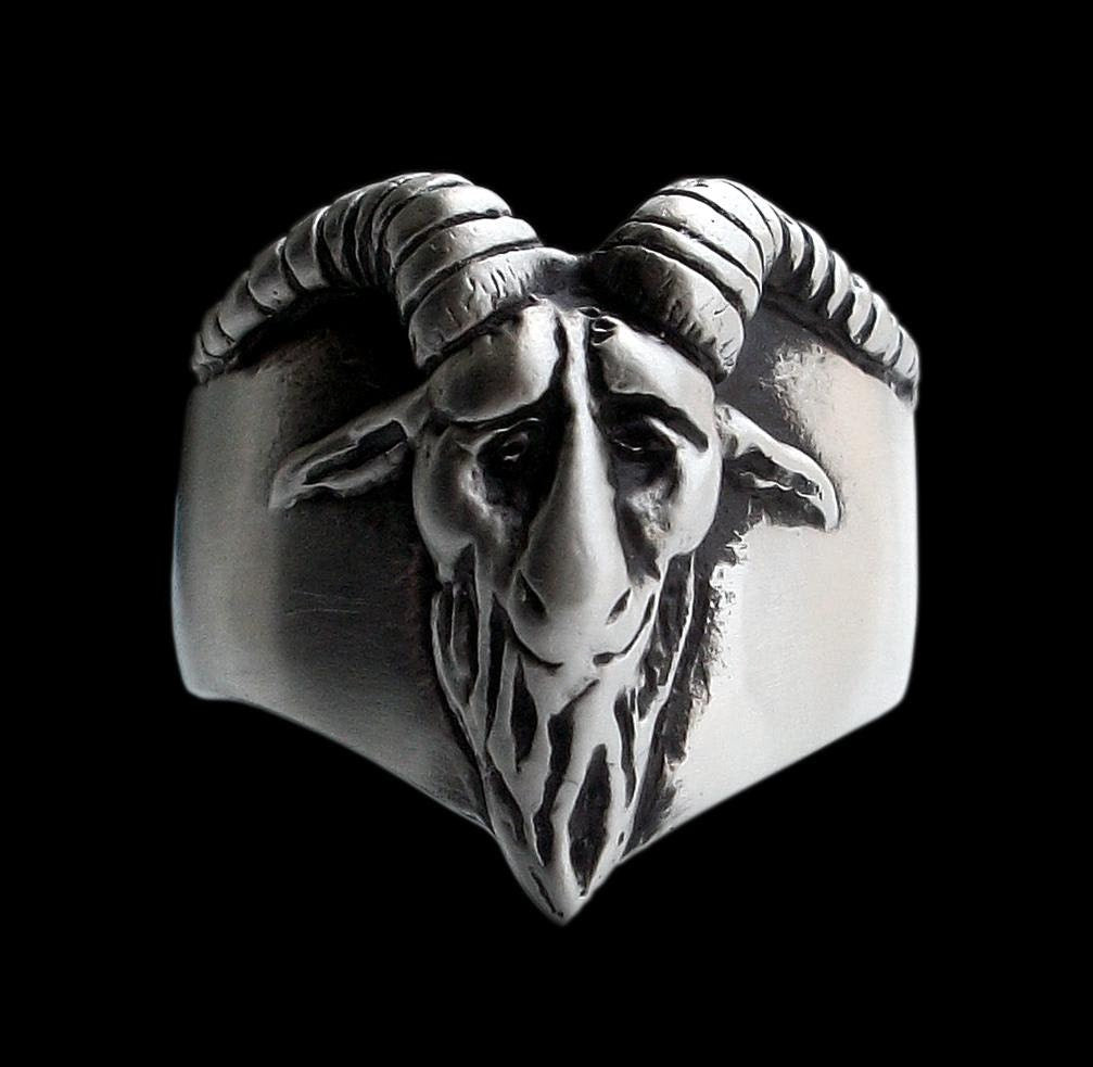 Baphomet ring - Sterling Silver Baphomet Evil Sabbatic Goat Ring - ALL SIZES - Brushed or Shiny finish