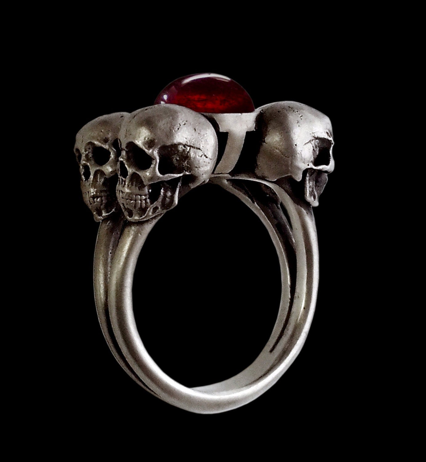 Skull ring - Sterling Silver Four horsemen Engagement skull Ring w/ Red Garnet- ALL SIZES