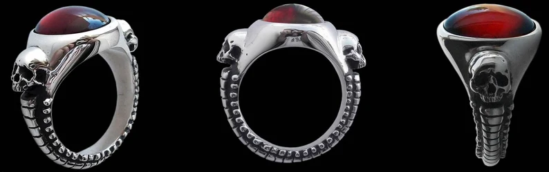 Skull engagement ring - Sterling Silver Engagement Skulls Ring Eternal Lovers with Red Garnet - Inspired by HR Giger artwork -  ALL SIZES