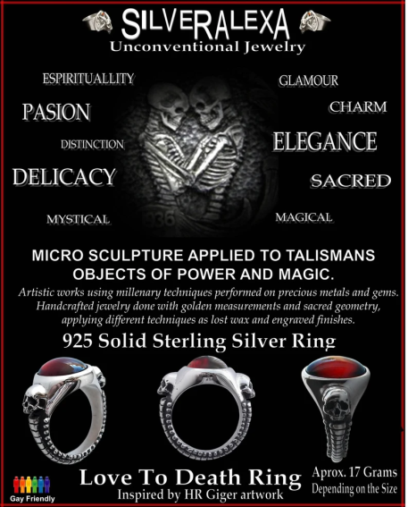 Skull engagement ring - Sterling Silver Engagement Skulls Ring Eternal Lovers with Red Garnet - Inspired by HR Giger artwork -  ALL SIZES
